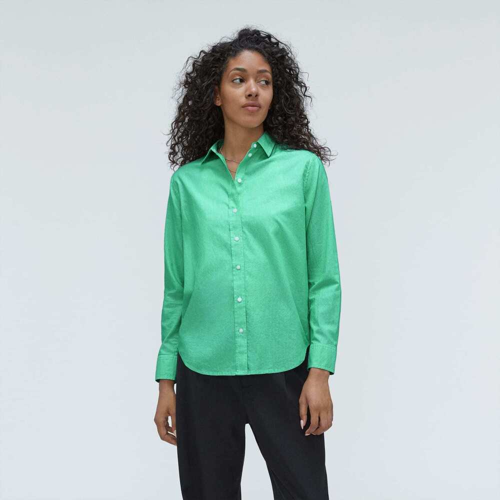 Everlane The Must-Have Shirt in Silky Cotton Green Base - Size 8